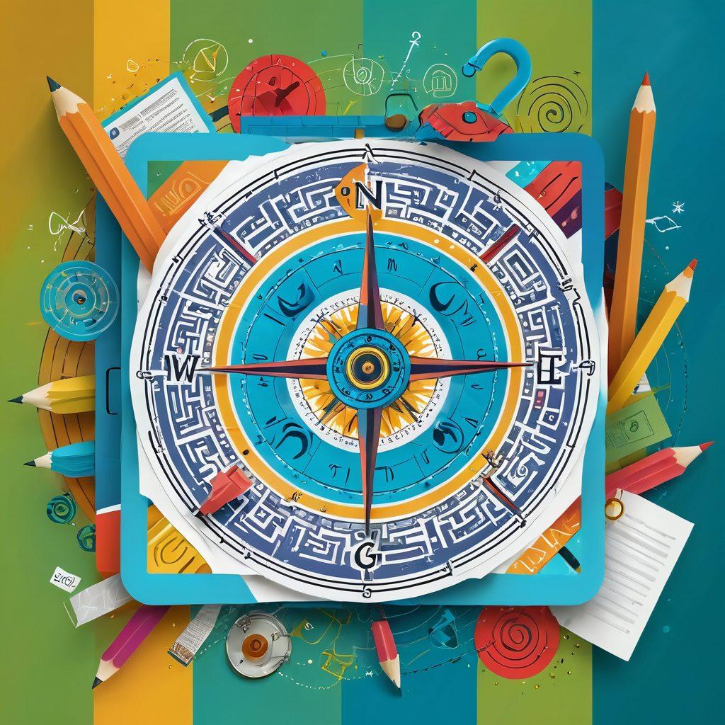 A whimsical compass with blog icons (like a pencil, laptop, and lock) surrounding it, symbolizing navigation through the blogosphere. The backdrop features a maze made of pages, showcasing different colors and textures of blog posts, with safety locks scattered throughout. Bright, engaging colors that draw the viewer in, representing creativity and security in content creation. digital painting. vibrant colors. dynamic and engaging composition.